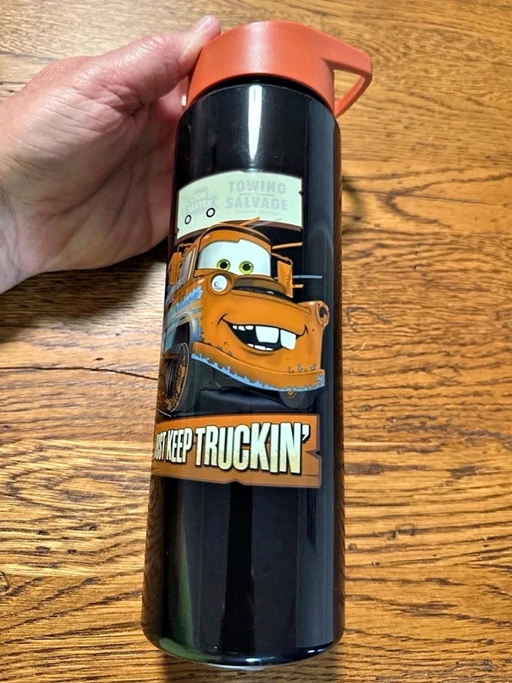 Disney Pixar Cars Tow Mater Water Bottle Black & Orange